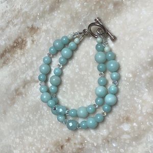 😍925 Silver & Sea Blue/Green Bead Bracelet & Earrings 😍NWOT